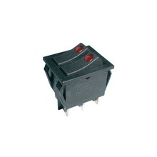 Přepínač kolébkový 2x(2pol./3pin) ON-OFF 250V/15A pros. bod R