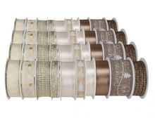 Stuha dekorační cívka mix bílohnědá