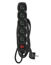 PC1513 Prodlužovací kabel 3m 5 zásuvek s vypínačem černý PVC
