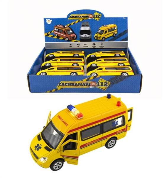 Auto AMBULANCE/baterie/světlo, zvuk/ zpětný chod/15cm/Teddies Auto AMBULANCE/baterie/světlo, zvuk/ zpětný chod/15cm/Teddies 1