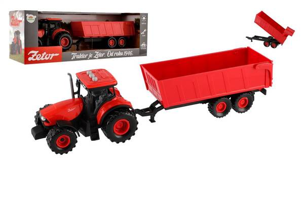 Traktor ZETOR /setrvačník/s valníkem/zvuk,světla/červený/36cm 1