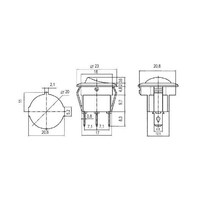 Přepínač kolébkový kul. 2pol./3pin ON-ON 250V/6A černý 2