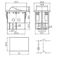 Přepínač kolébkový 2pól/4pin (ON)-OFF 250V/15A (sekačka) tlačítko 02620060 2