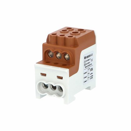 Blok pro rozdělení fází UVB 200 L B, 1pól., 200A, AL/CU, 1000V, hnědý, na DIN 1