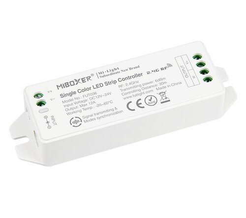 Jednobarevný RF LED přijímač, 12-24VDC, 12A, FUT036M, Mi-light 1