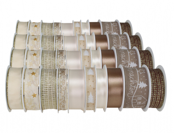 Stuha dekorační cívka mix bílohnědá 1