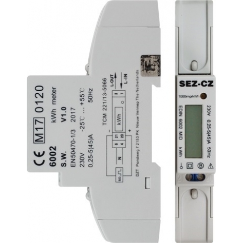 EDIN 6002 MID Fakturační elektroměr, MID, 5-45A, 1-tarif, 1-fázový, LCD displej, 1M/DIN 1