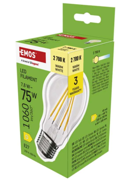 LED žárovka Filament A60 / E27 / 7,8 W (75 W) / 1060 lm / teplá bílá ZF5D52 1