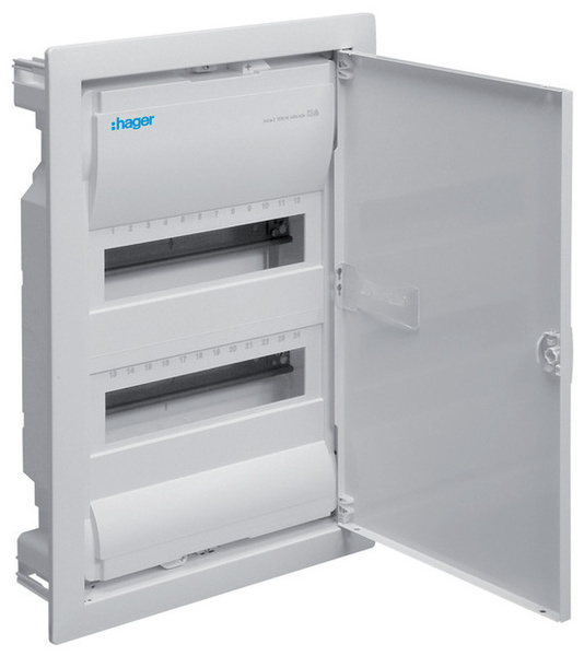 HAGER Skříň VOLTA VU24NE, 24TE, 2-řadá, zapuštěná, plastová vana, kovová plná dvířka, šrou HAGER Skříň VOLTA VU24NE, 24TE, 2-řadá, zapuštěná, plastová vana, kovová plná dvířka, šrou 1