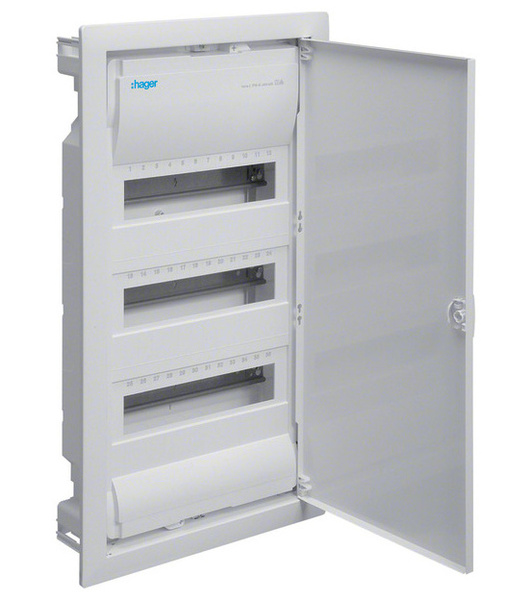 HAGER Skříň VOLTA VU36NE, 36TE, 3-řadá, zapuštěná, plastová vana, kovová plná dvířka, šrou HAGER Skříň VOLTA VU36NE, 36TE, 3-řadá, zapuštěná, plastová vana, kovová plná dvířka, šrou 1