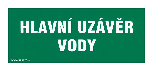 Tabulka HLAVNÍ UZÁVĚR VODY 210X87samolepící 1