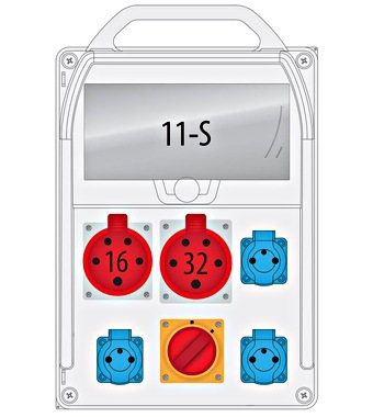 Zásuvkový box 3x16A/230V, 1x16A/400V AC, 1x32A/400V AC,vypínač 1