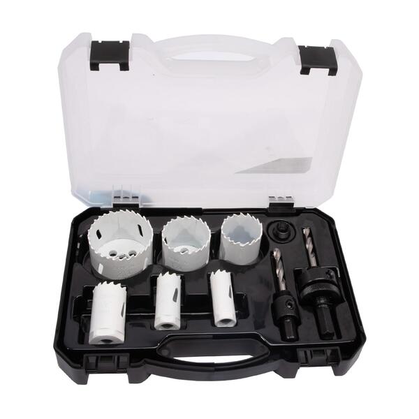 Sada vykružovacích bimetalových korunek 9 dílů 19-57mm, plastový box 1