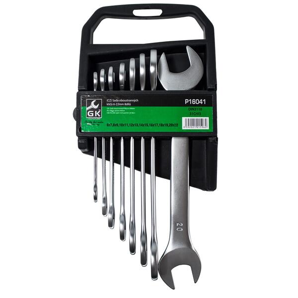 Sada plochých klíčů, matné 6-22mm, 8 dílů, plastový držák 1