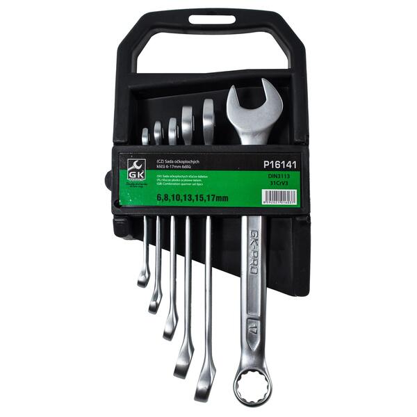 Sada očkoplochých klíčů, matné 6-17mm, 6 dílů, plastový držák 1