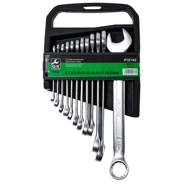 Sada očkoplochých klíčů, matné 6-22mm, 12 dílů, plastový držák 1