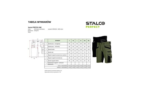 Kraťasy pracovní STRETCH LINE, olivové, 3XL/60, STALCO PERFECT 1