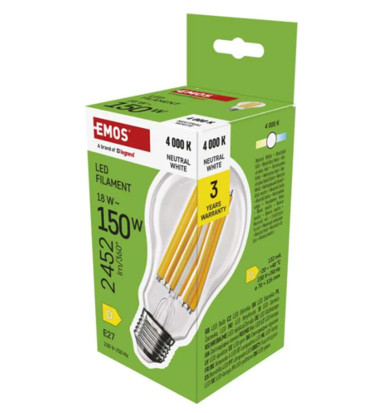 LED žárovka Filament A70 / E27 / 18 W (150 W) / 2452 lm / neutrální bílá ZF5D83 1
