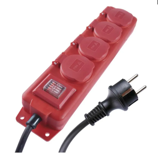 Prodlužovací kabel 10m 4 zásuvky s vypínačem černo-červený  guma-neopren  P14101 1