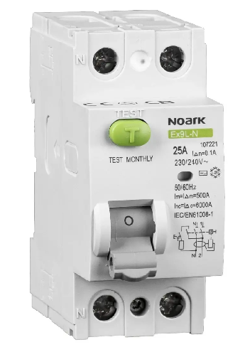 Proudový chránič NOARK EX9L-N 2P 40A A 30mA 108350 Proudový chránič NOARK EX9L-N 2P 40A A 30mA 108350 1