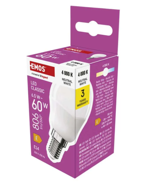 LED žárovka Classic Mini Globe / E14 / 6,5 W (60 W) / 806 lm / neutrální bílá ZQ1E43 LED žárovka Classic Mini Globe / E14 / 6,5 W (60 W) / 806 lm / neutrální bílá ZQ1E43 1