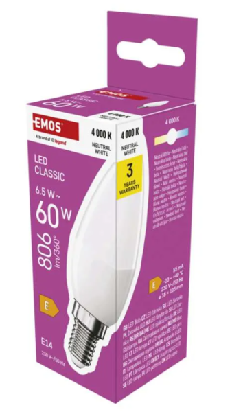 ZQ3E43 LED žár. classic svíčka 6,5W (60W) 806lm E14 NW 1
