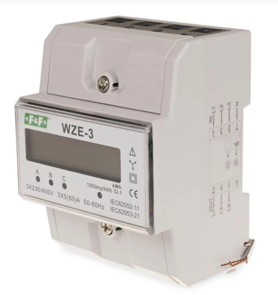 WZE-3 MID Elektroměr trojfázový digitální 4,5mod., 80A, fakturační, MID certifikát 1