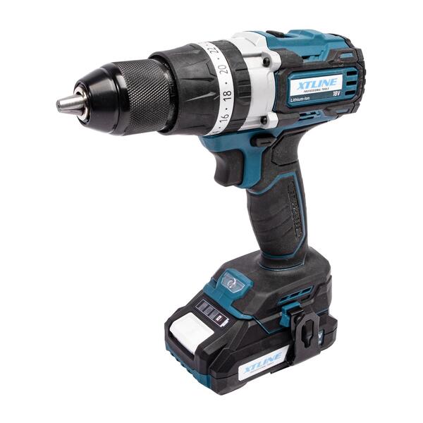 Vrtačka AKU s příkl. bezuhlík. 18V, 70 Nm + 2 baterie 2.0Ah + nabíječka 2.4A + box 1