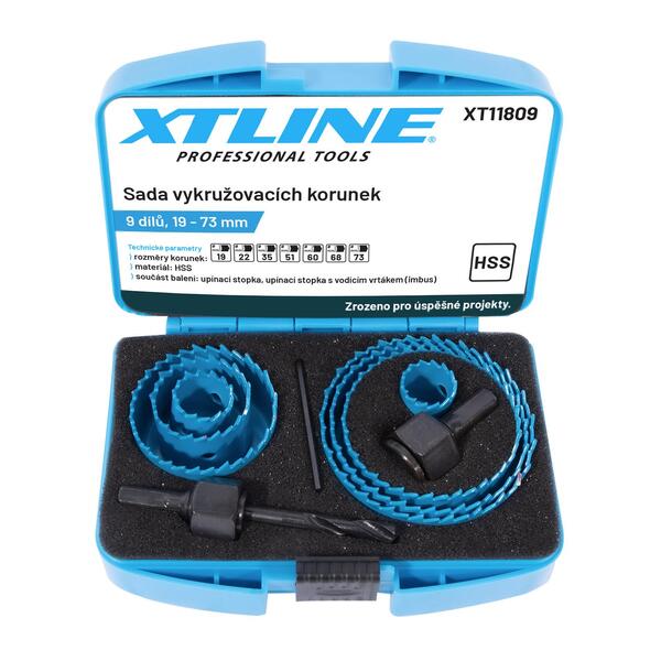 Sada vykružovacích korunek 9 dílů, 19-73mm, plastový box 1