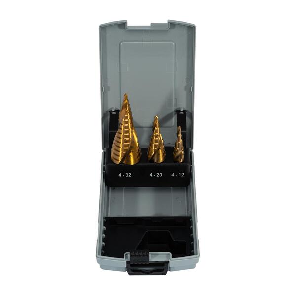 Sada stupňovitých vrtáků 4-32mm HSS TiN, 3 díly, plastový obal 1