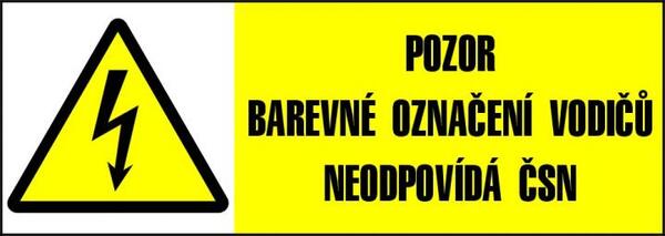 Samolepka 9001a Pozor barevné označení vodičů neodpovídá ČSN 26x74mm 1