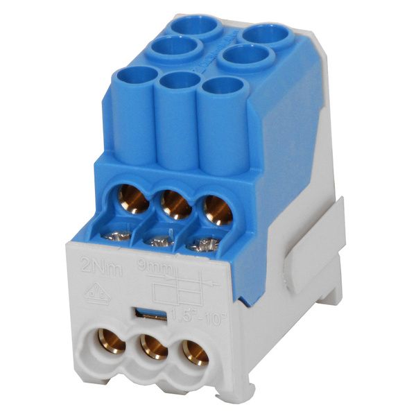 Blok pro rozdělení fází UVB 100 N, 1pól., 101A, 1000V, modrý, na DIN Blok pro rozdělení fází UVB 100 N, 1pól., 101A, 1000V, modrý, na DIN 1