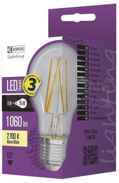 LED žárovka Filament A60 7W E27 teplá bílá Z74270 1