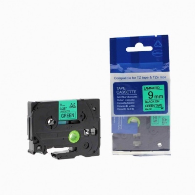 Kompatibilní páska s Brother TZ-721/TZe-721, 9mm x 8m, černý tisk/zelený podklad 1