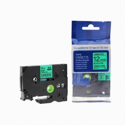 Kompatibilní páska s Brother TZ2-731/TZe-731, 12mm x 8m, černý tisk/zelený podklad 1