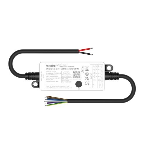 Voděodolný IP66 příjimač pro všechny typy LED pásků 5v1, 2.4GHz RF, DC 12-24 V, 6A, SR5-P, Voděodolný IP66 příjimač pro všechny typy LED pásků 5v1, 2.4GHz RF, DC 12-24 V, 6A, SR5-P, 1