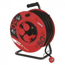 Venkovní prodlužovací kabel na bubnu 50 m / 4 zásuvky / černý / guma / 230 V / 1,5 P084501