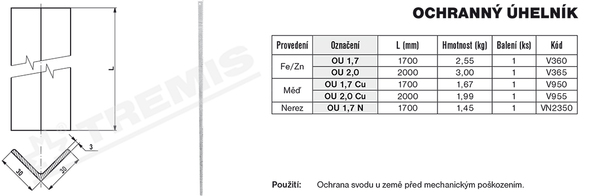 Tremis OU1,7 – ochranný úhelník FeZn V360 1